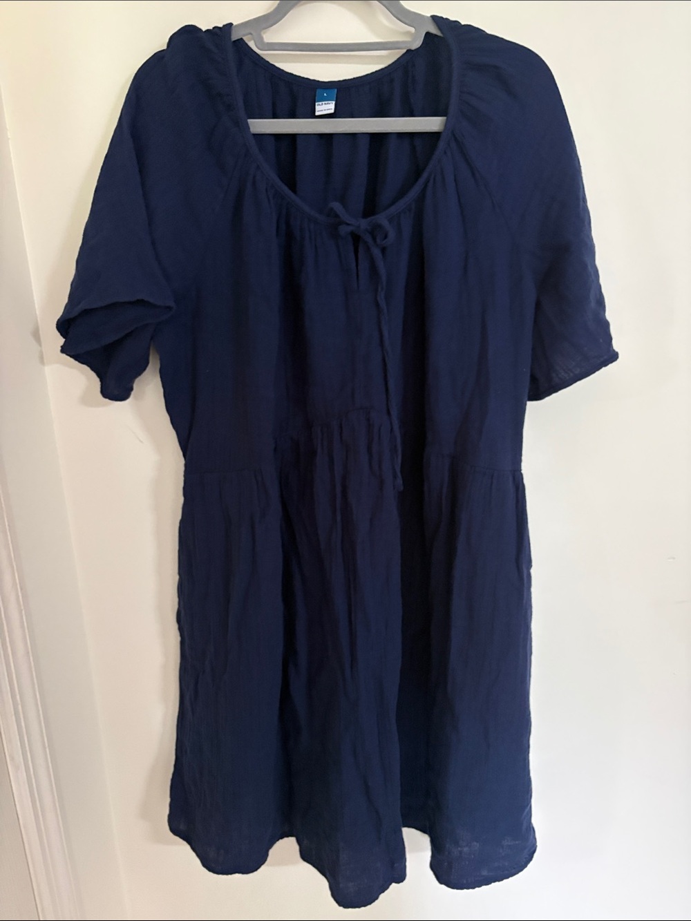 Old Navy Navy Short-Sleeve Tie-Front Tunic Dress